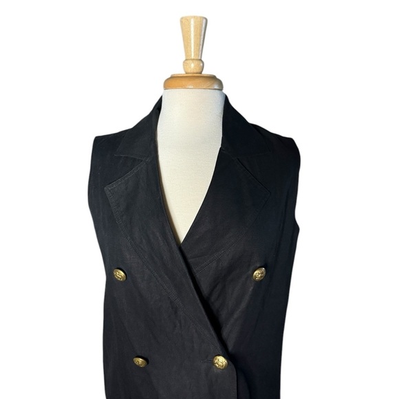 Vintage Breeches Double Breasted Linen Black Vest with Gold Accents Size 6 - Picture 2 of 8